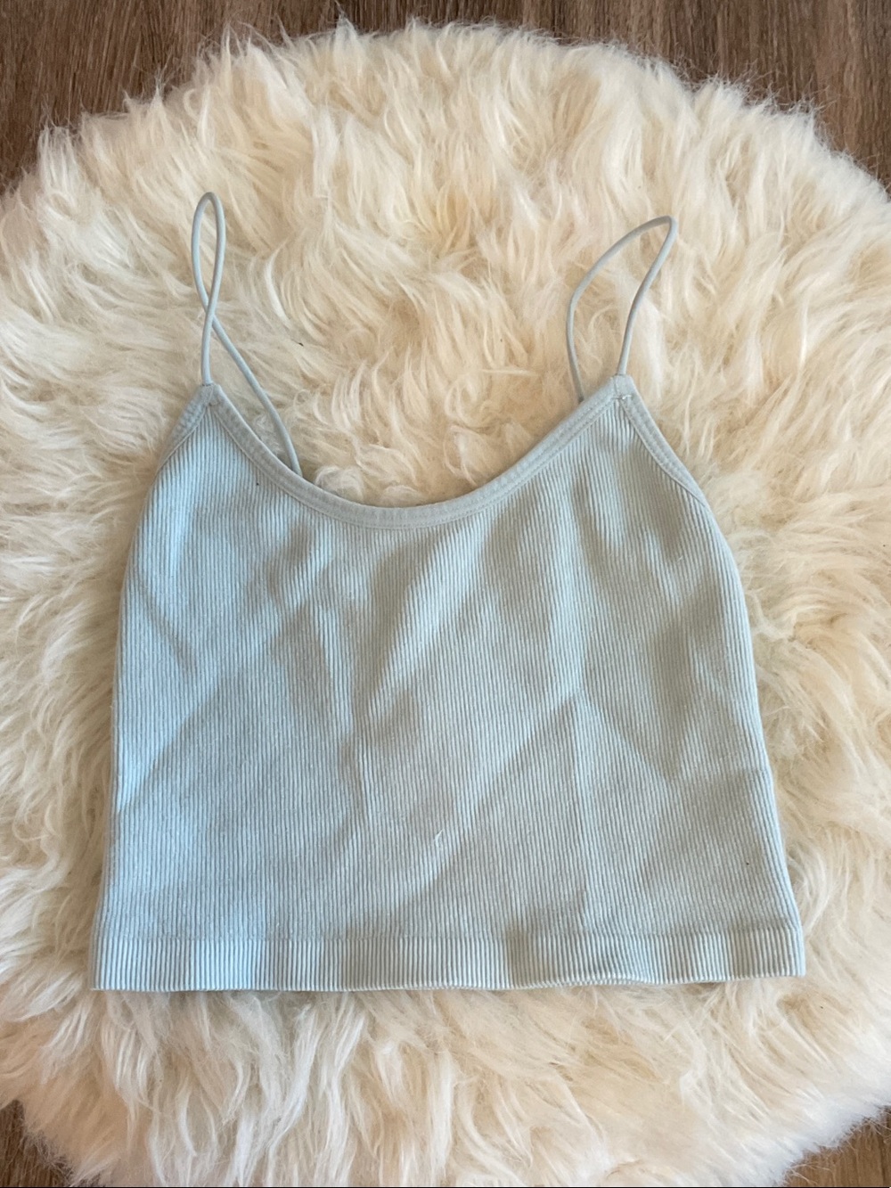 Light Blue Ribbed Spaghetti Strap Tank Top